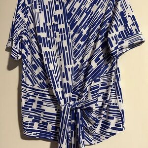 Blue and White Patterned Tie-Front Top